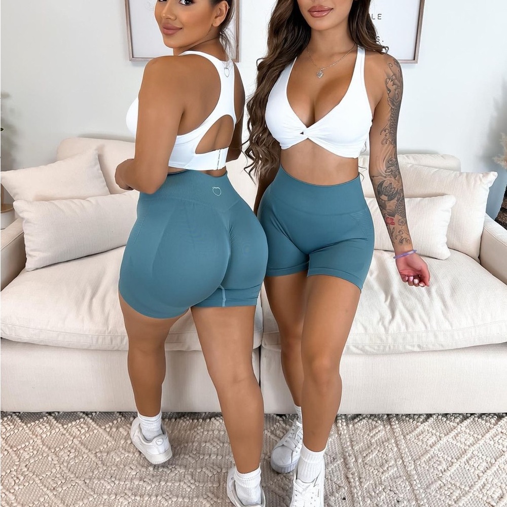Teal Blue Scrunch Biker Shorts